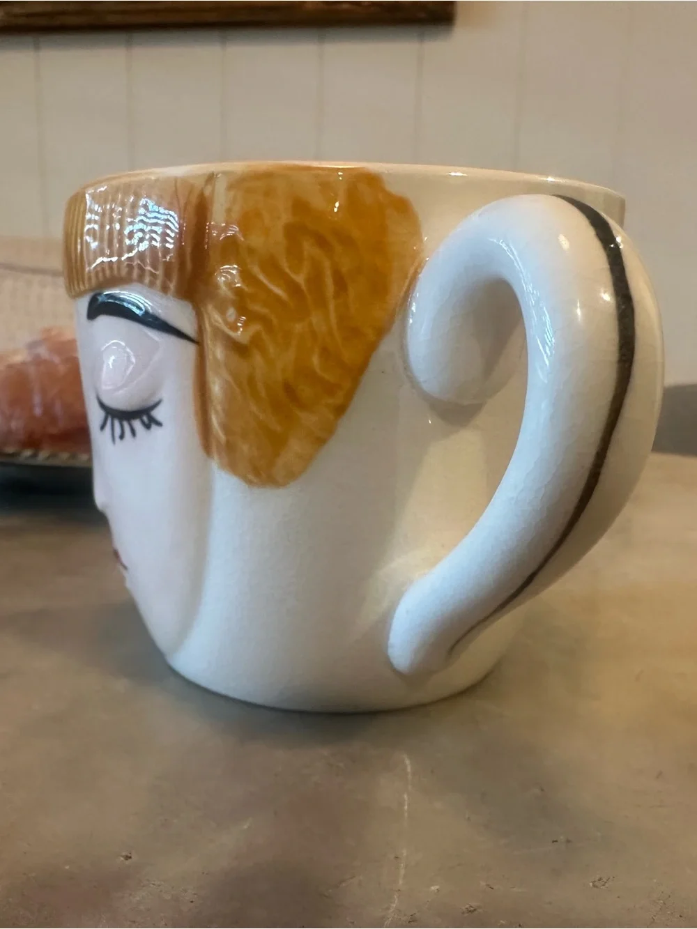 Hand painted Antique Ceramic Face Mug with Woman’s Face Design, “for mom only”